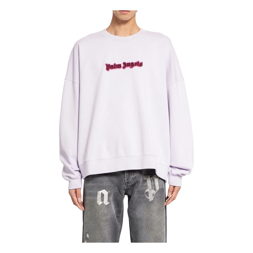 Palm Angels Neon Logo Crew Lilac Burgundy Purple Heren