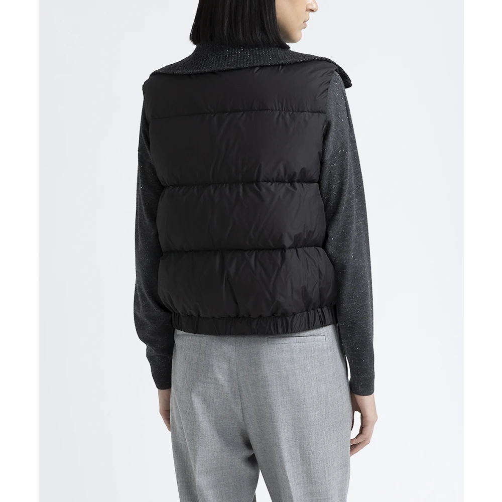 PESERICO Mouwloos donsjack met tricot kraag Black Dames