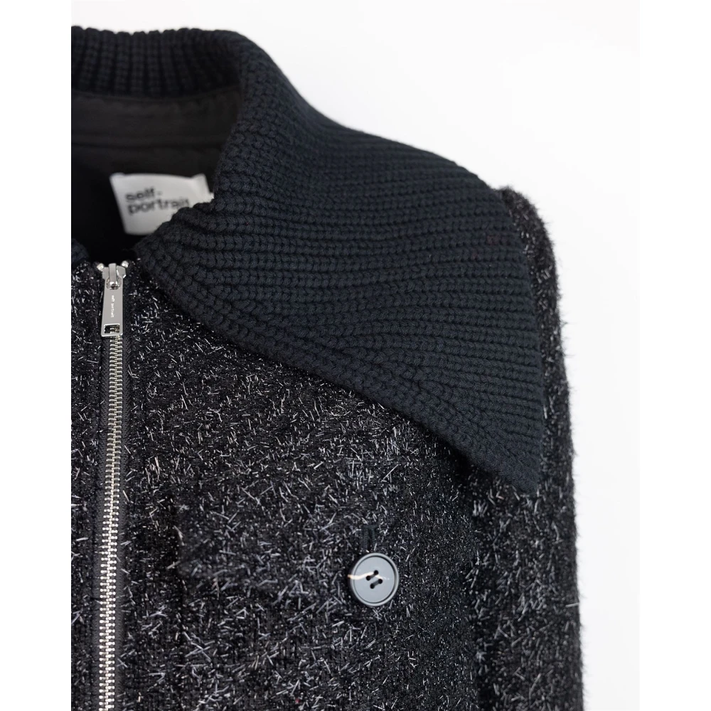Self Portrait Zwarte jas met rits aan de voorkant Black Dames