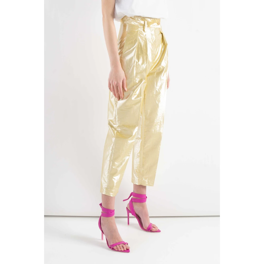 Tela Hoge Taille Lurex Casual Broek Yellow Dames