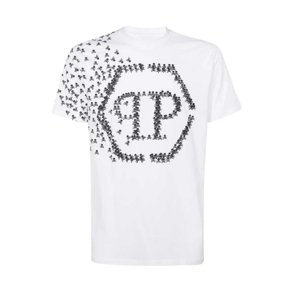 Philipp Plein Men's White Round Neck T-Shirt Skull & Bones