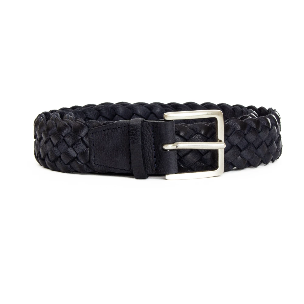 Orciani Blauwe Gevlochten Leren Riem Blue Heren