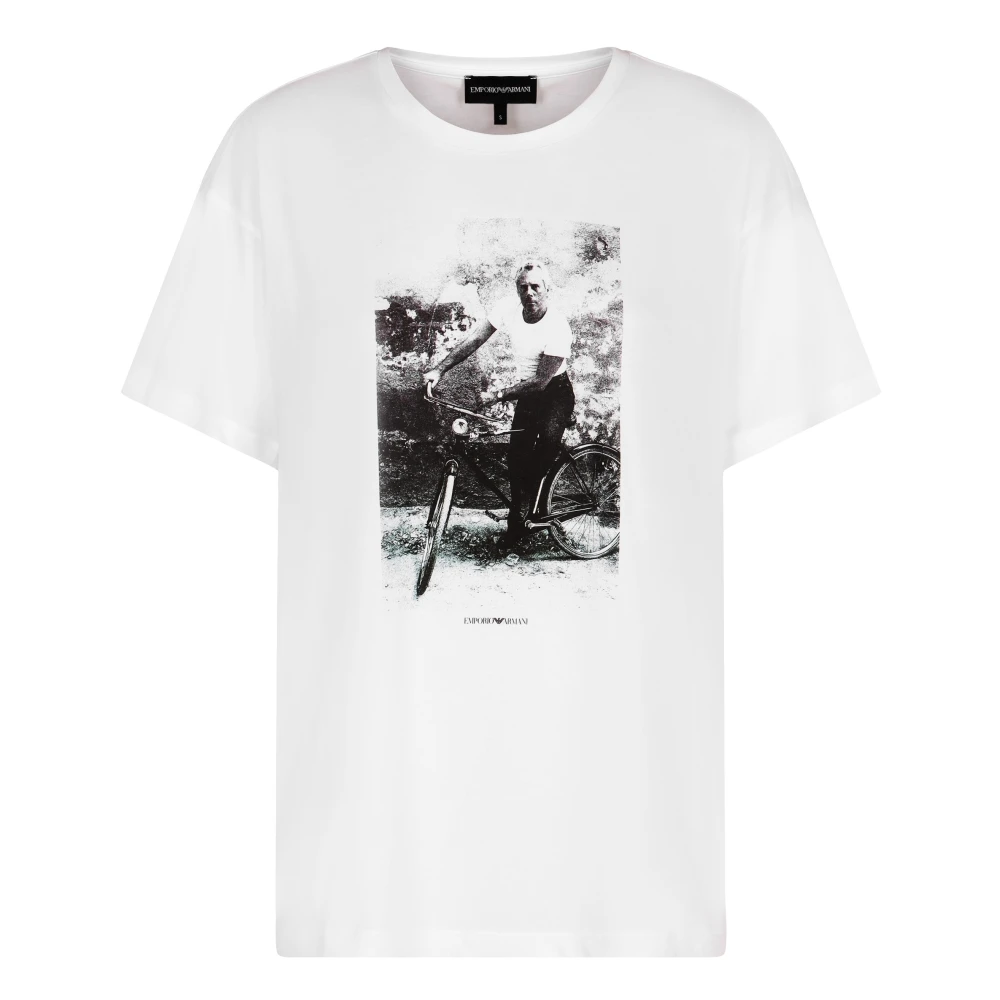Emporio Armani Katoenen T-shirt met Contrasterende Voorkantprint White Dames