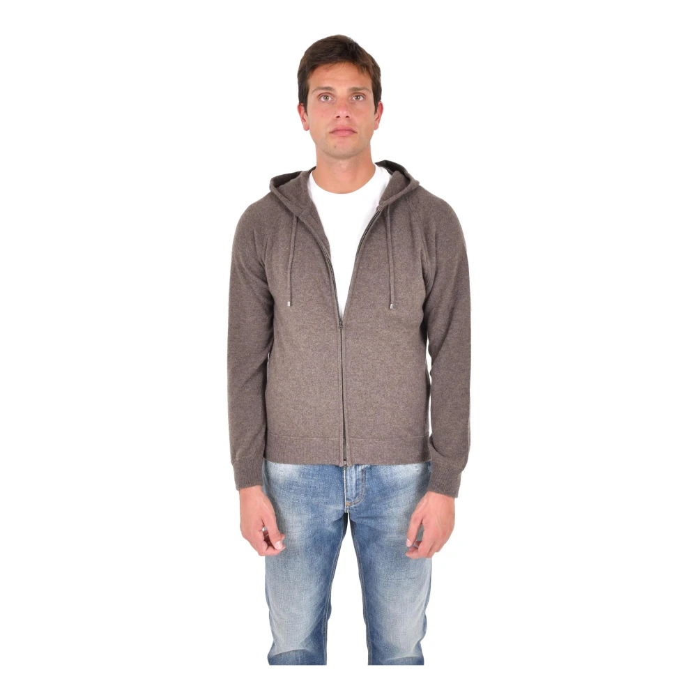 Herno Men's Gray Cashmere Cardigan With Hood
