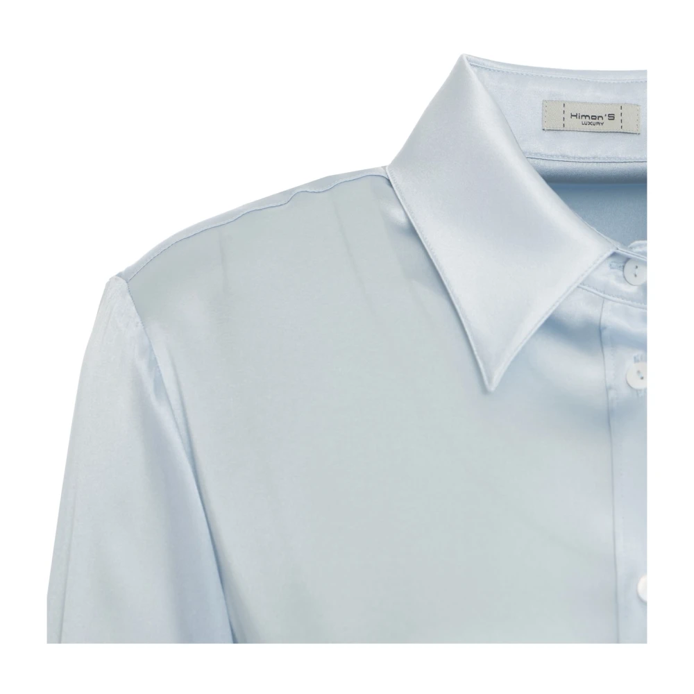 Himon's Blauwe Zijden Blouse Elegante Kent Kraag Blue Dames