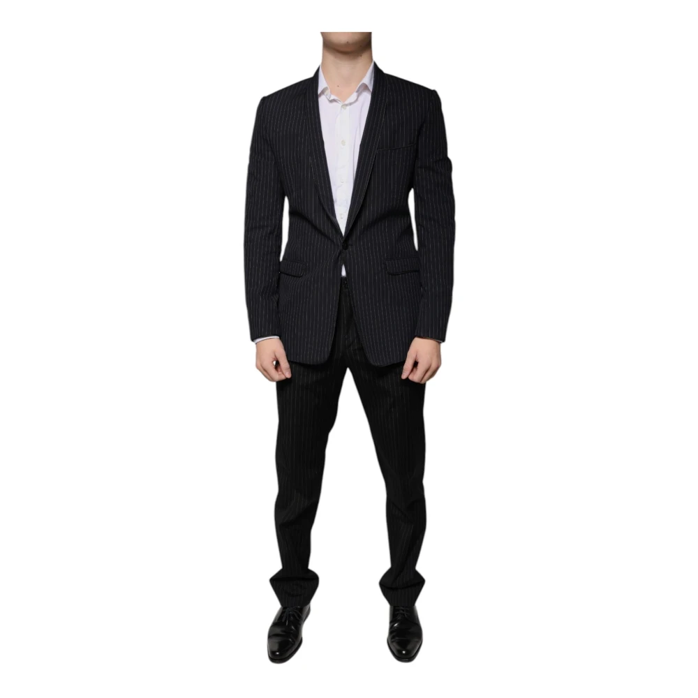 Dolce & Gabbana Svart Slim Fit 2-Delat Kostym Black, Herr