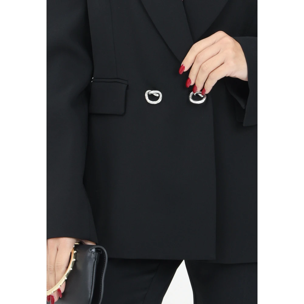 pinko Zwarte double-breasted damesjas in technische stof Black Dames
