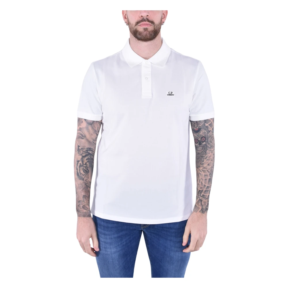 C.p. Company Men's White Polo Shirts, 2XL, Stretch Piquet Short Sleeve Polo Shirt