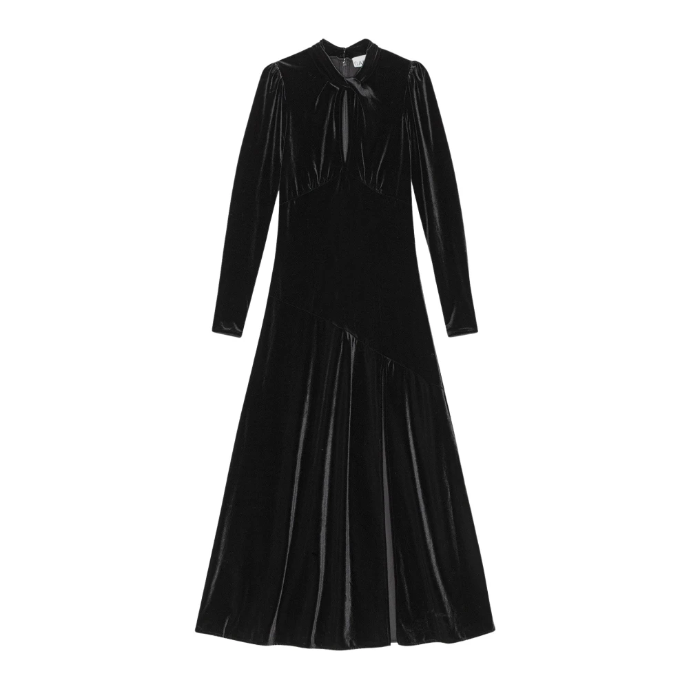 Ganni Fluwelen Lange Jurk Black Dames