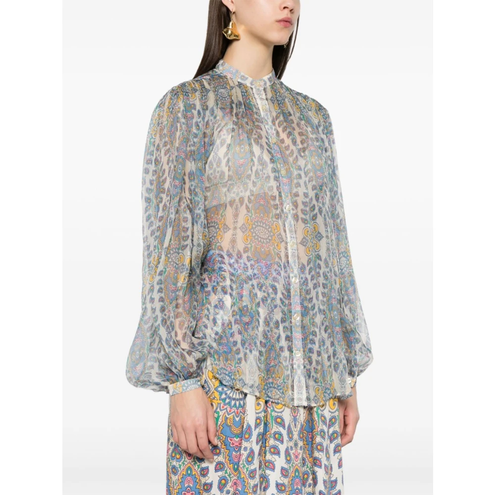 ETRO Natuurlijke zijden blouse met Mao-kraag Multicolor Dames