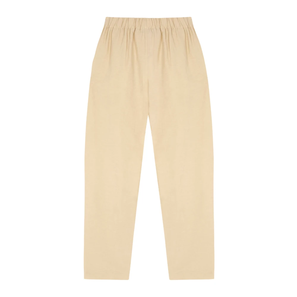 Cortana Beige Linnen Zijden Elastische Taillebroek Beige Dames