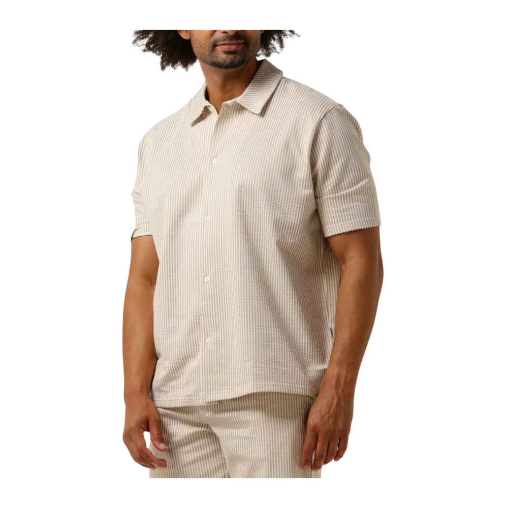 Selected Homme Taupe Seersucker Polo Shirt Beige Heren