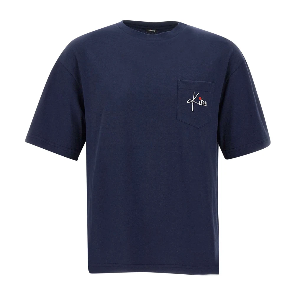 Herre Navy Blå Bomull T-skjorte med Logo Lomme