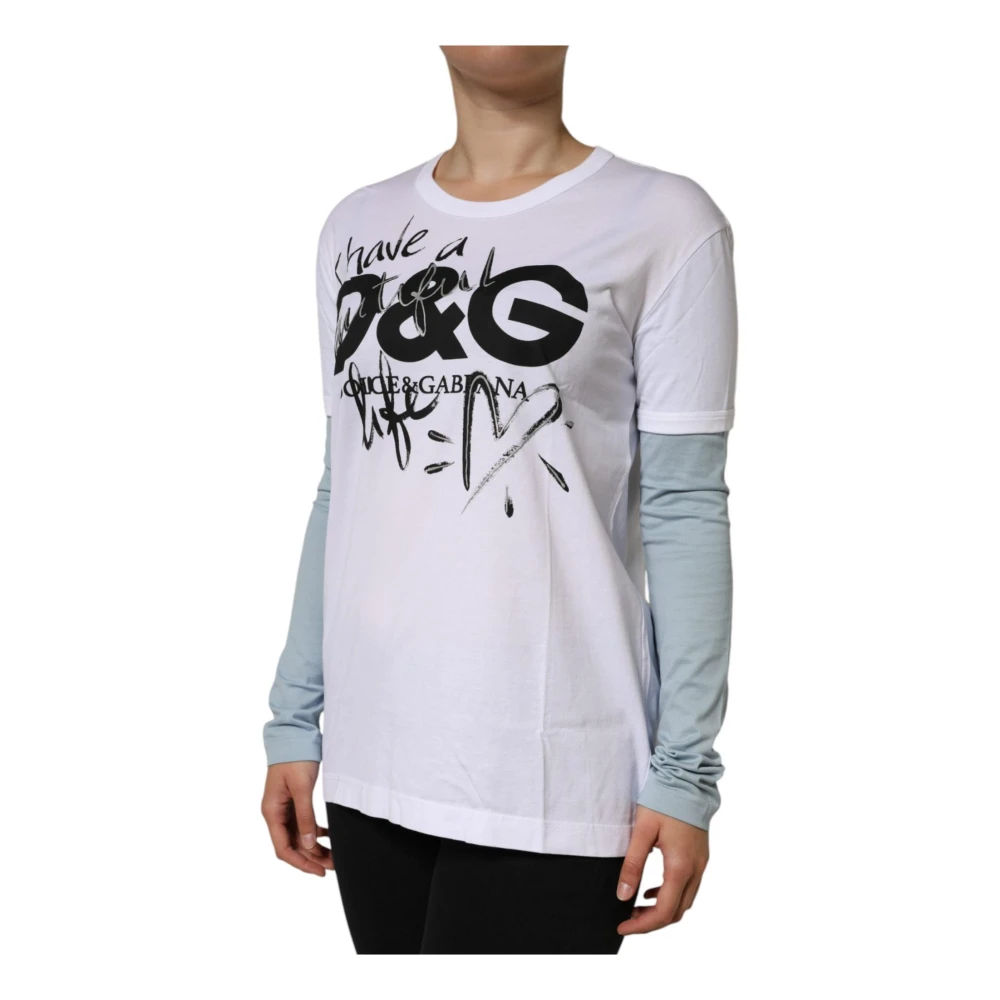 Dolce & Gabbana Wit Logo Print Katoenen T-shirt White Dames