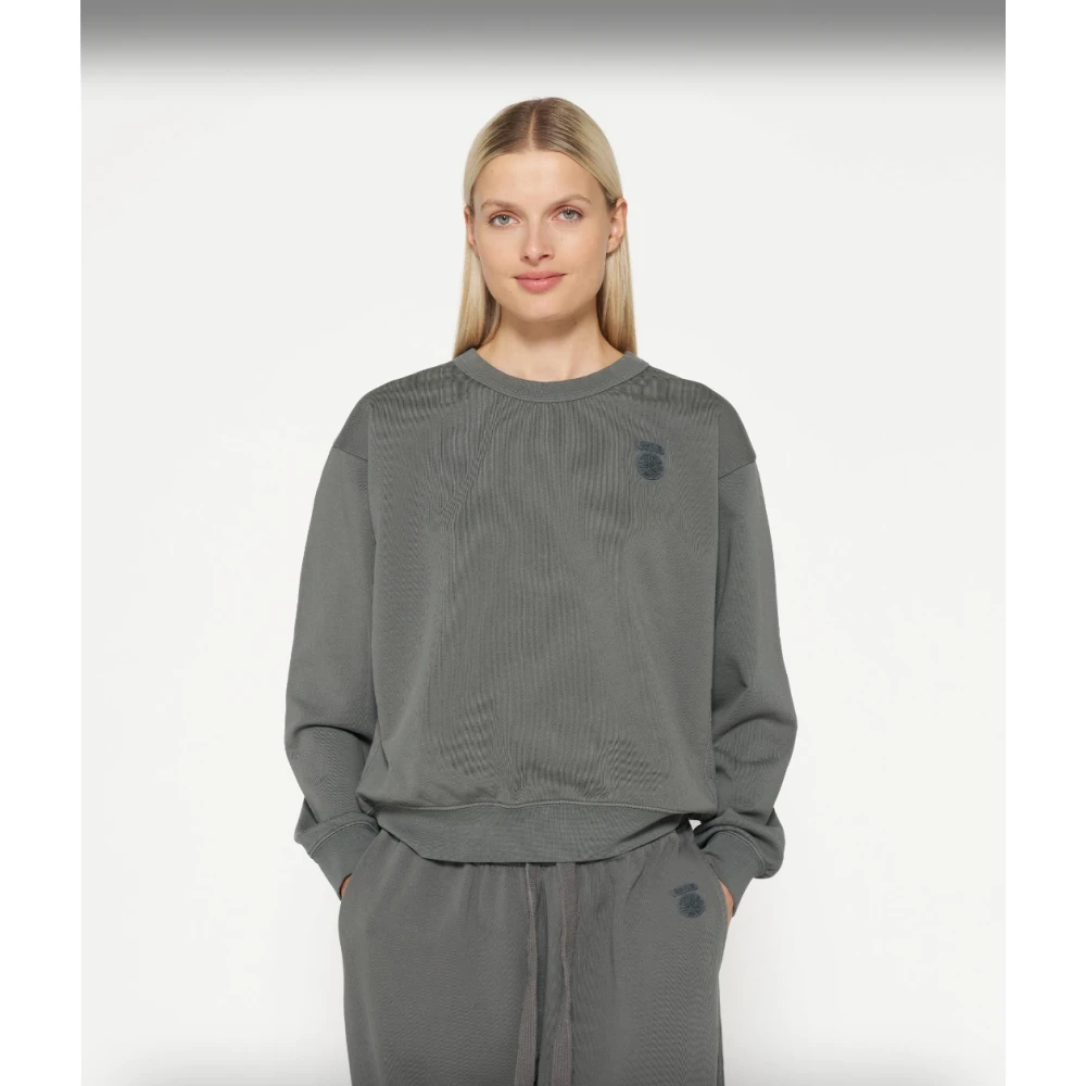 10Days Oversized Grijze Sweater met Tape Detail Gray Dames