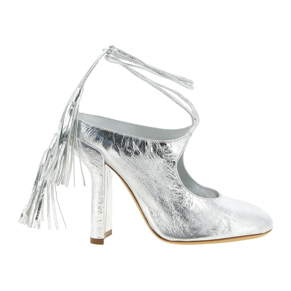 Dries Van Noten Women's Gray Laminated Leather Mules