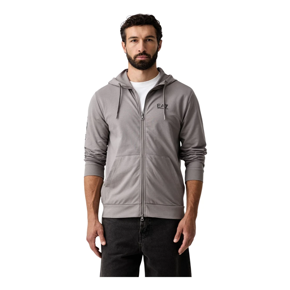 Emporio Armani Ea7 Uomo Grigio - Felpa Con Cappuccio In Cotone Con Zip Logo Series - Sweatshirts & Hoodies - M - Immagine 1