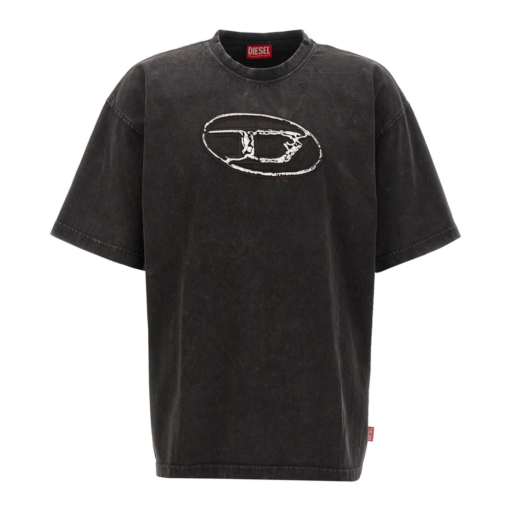 Diesel Zwarte katoenen T-shirt met Oval D-logo Black Heren