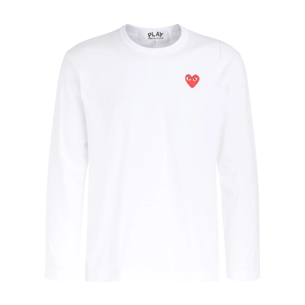 Comme des Garçons Play Lange mouw T-shirt met rood hart White Heren