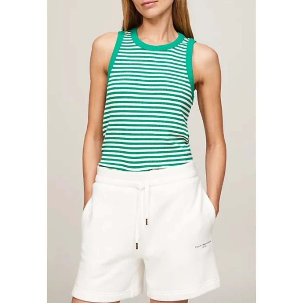 Tommy Hilfiger Gestreepte Rib Tanktop voor Vrouwen Green Dames