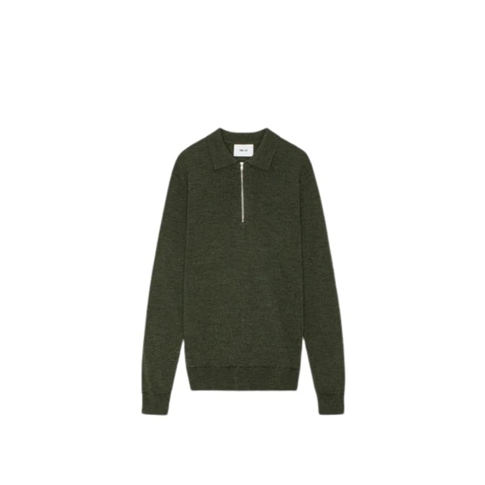 Nn07 Men's Dark Army Wool Zip Polo Shirt