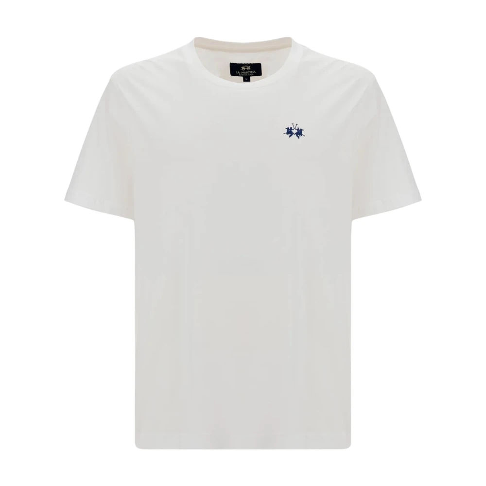 La Martina Men's White T-Shirts, M, Short-Sleeve Crew Neck T-Shirt