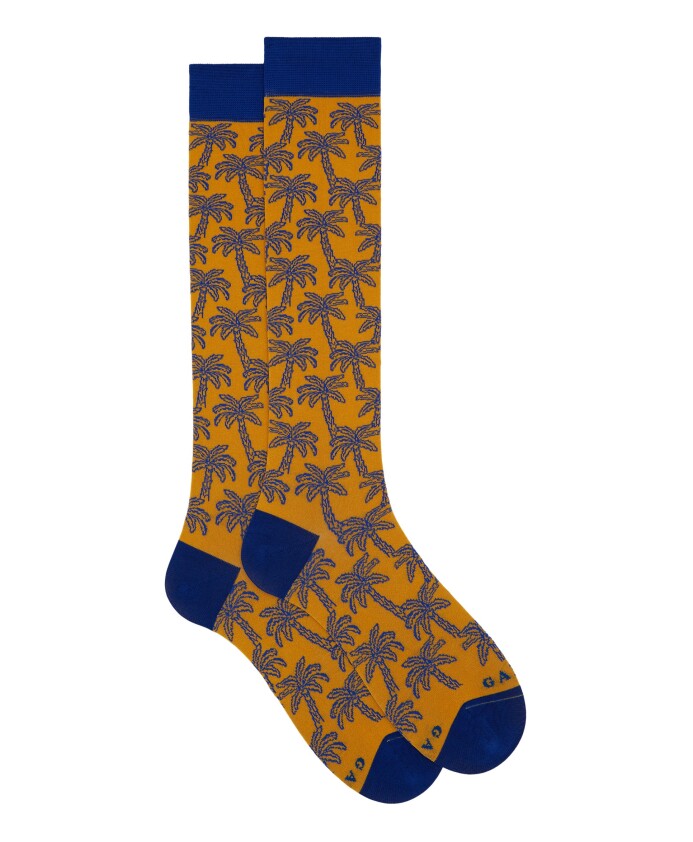 chaussettes-longues-en-coton-pour-femmes-avec-motif-de-palmier-jaune