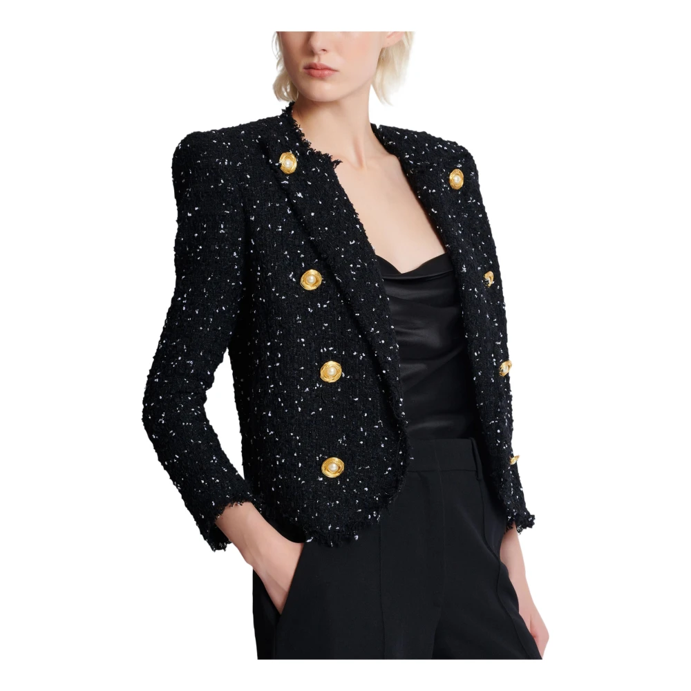 Balmain Geknipt jasje met 8 knopen in polka-dot tweed Black Dames