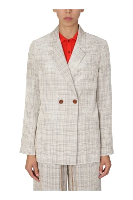 Velvet Check Double-Breasted Blazer
