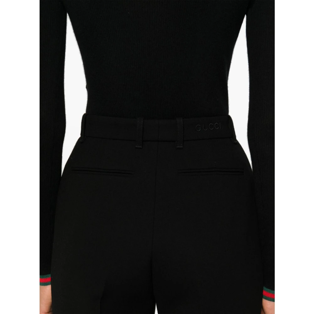 Gucci Zwarte Wol Crepe Broek Rechte Pijp Black Dames