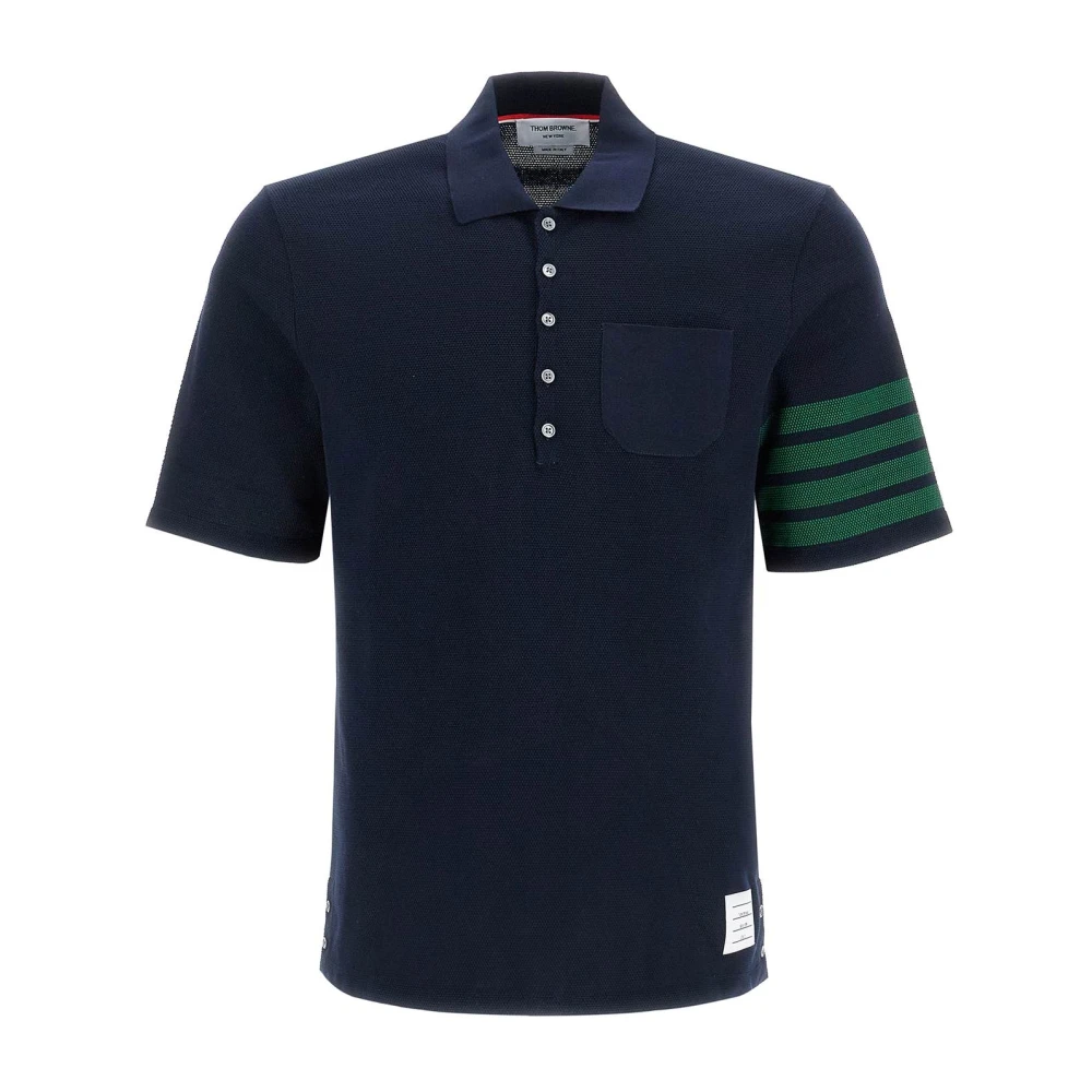 Thom Browne 4-Bar Polo Shirt met Geribbelde Zak Blue Heren