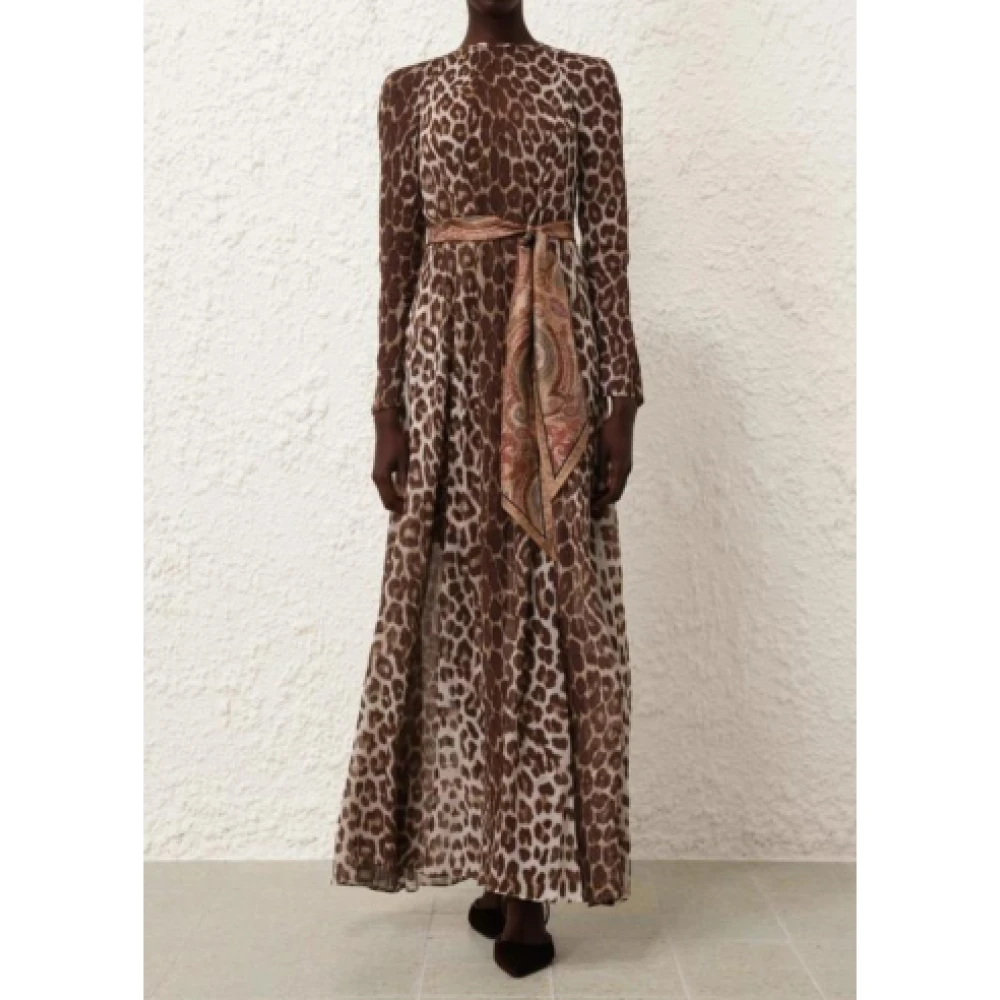 Zimmermann Lange zijden luipaardprint jurk Multicolor Dames