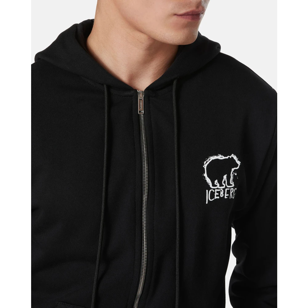 Iceberg Zwarte slim fit katoenen sweatshirt met logoborduursel Black Heren