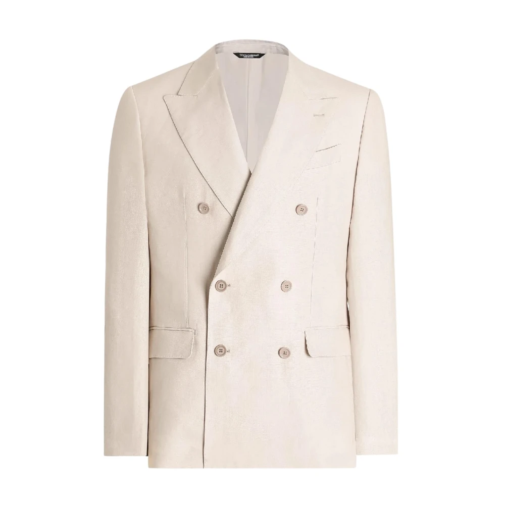 Dolce & Gabbana Men's Beige Double-Breasted Linen Jacket - Blazers - M - Jackets