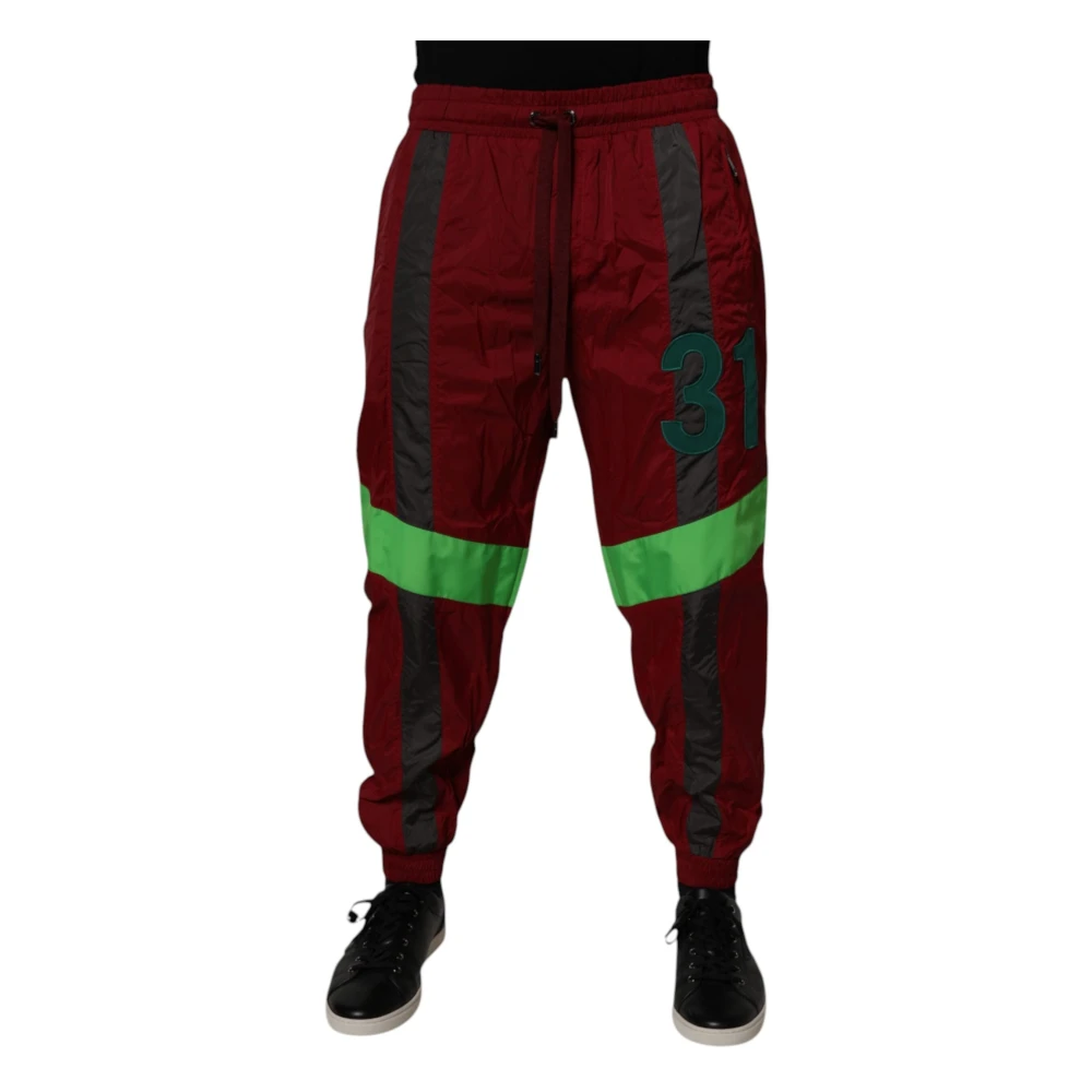 Dolce & Gabbana Men's Multicolor Sweatpants,, Maroon Nylon Jogger Joggers Medium