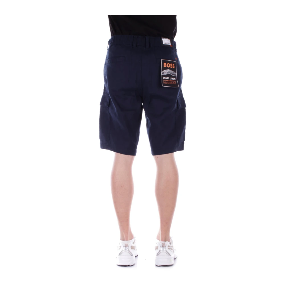 Hugo Boss Linnen Bermuda Shorts Rits Knoopsluiting Blue Heren