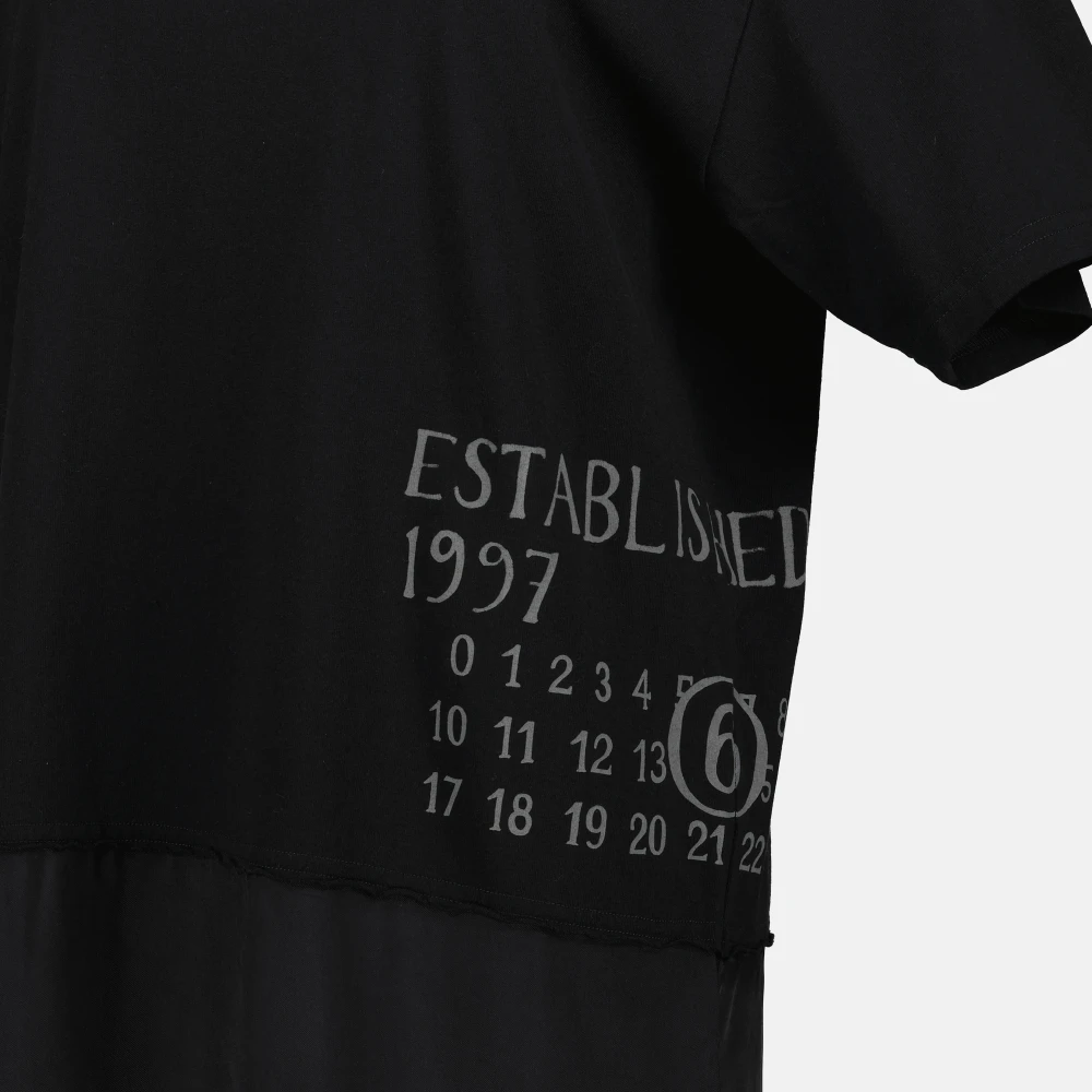 MM6 Maison Margiela Gedrukte Zwarte T-shirt Jurk Black Dames