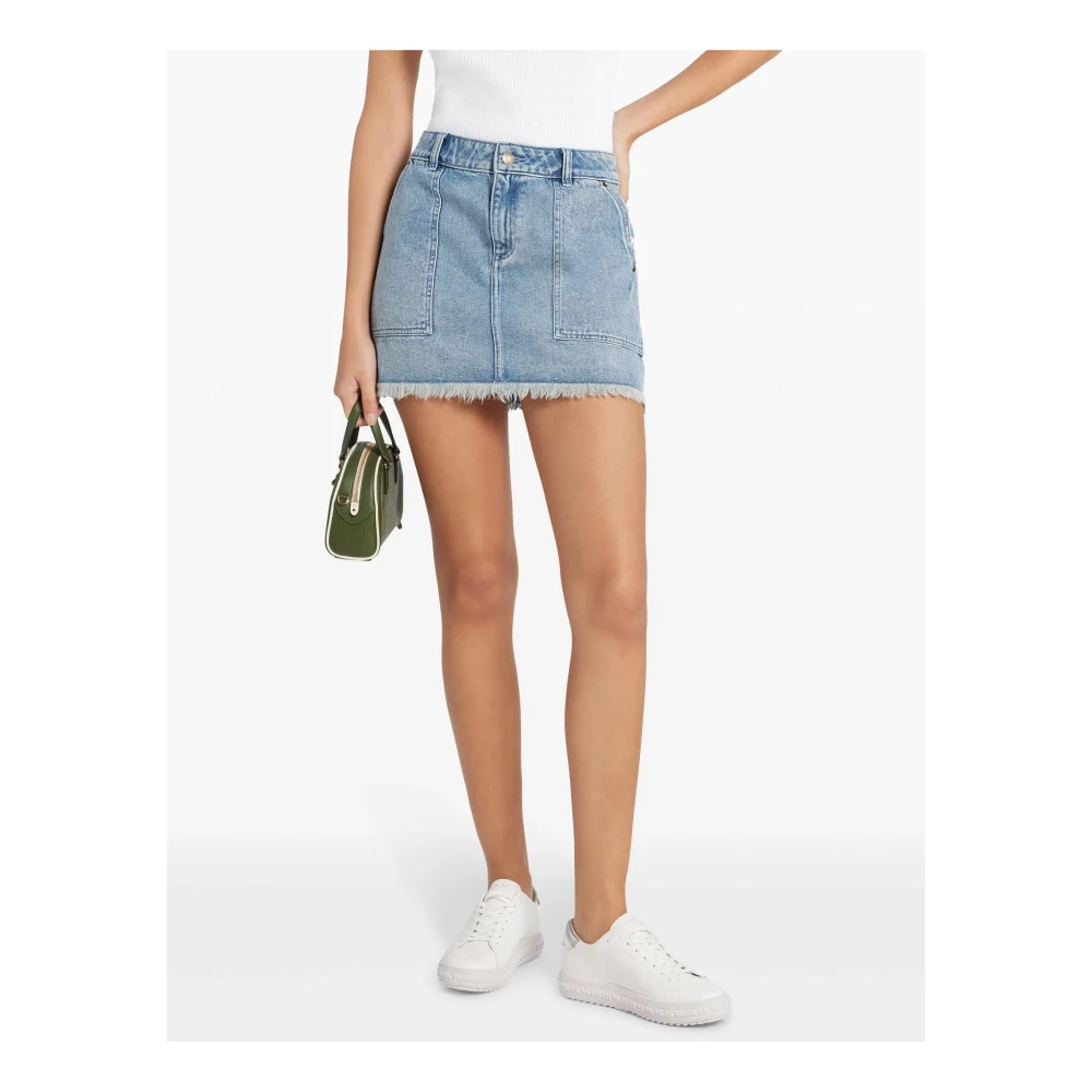 Michael Kors Rok met knoopsluiting en rafelzoom Blue Dames