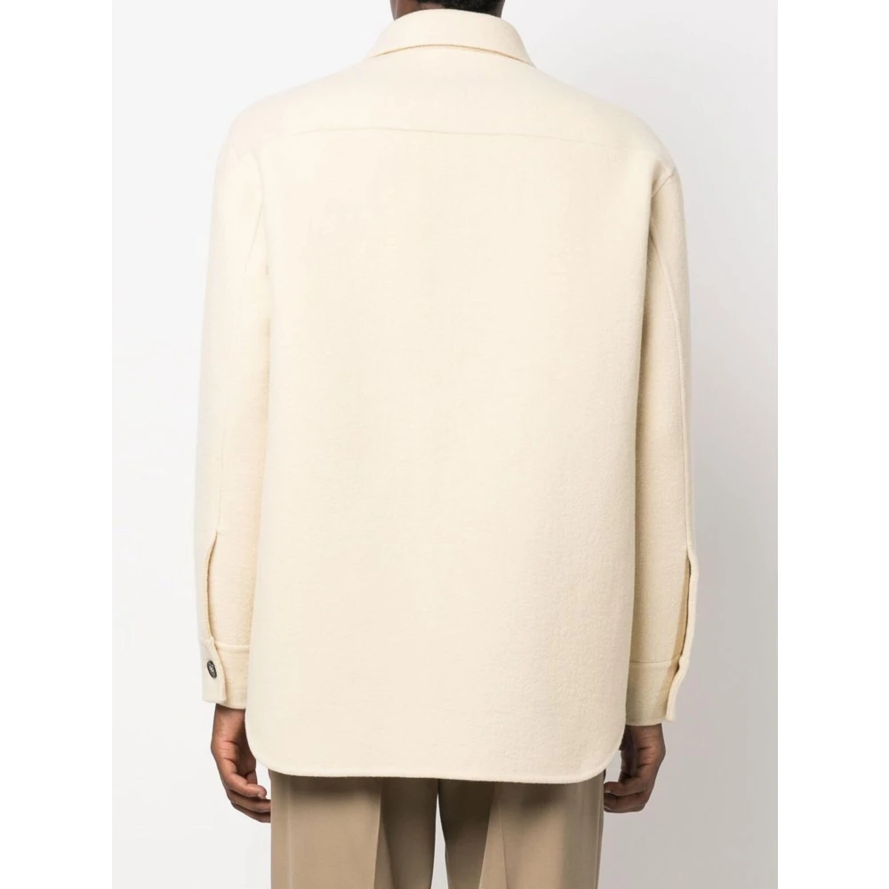 Jil Sander Parel Wol Overshirt Klassieke Pasvorm Italië White Heren