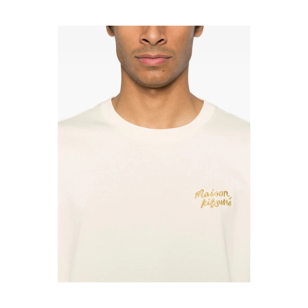 Maison Kitsuné Gele Crew Neck T-shirt met Logo Yellow Heren