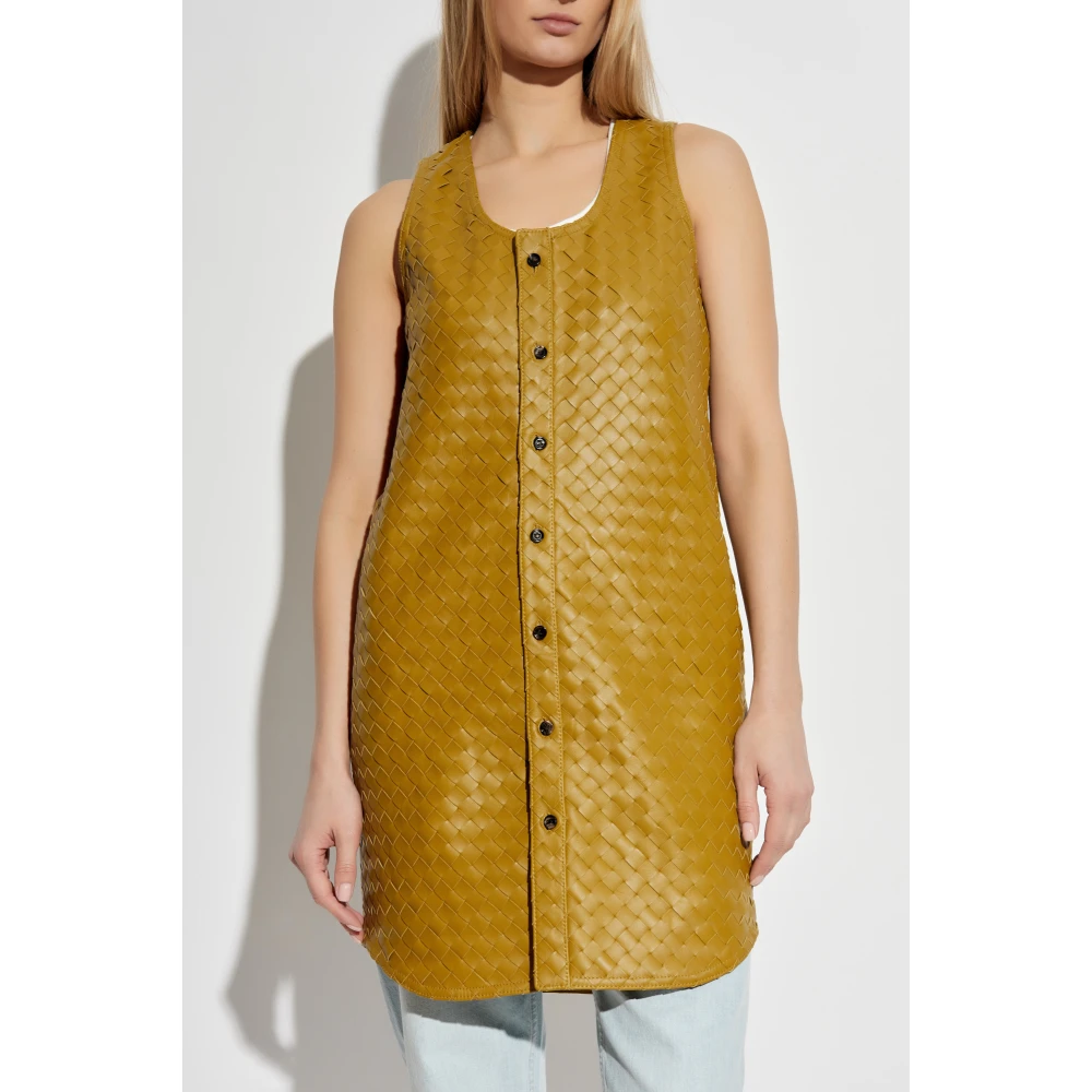 Bottega Veneta Mouwloze leren jurk Green Dames