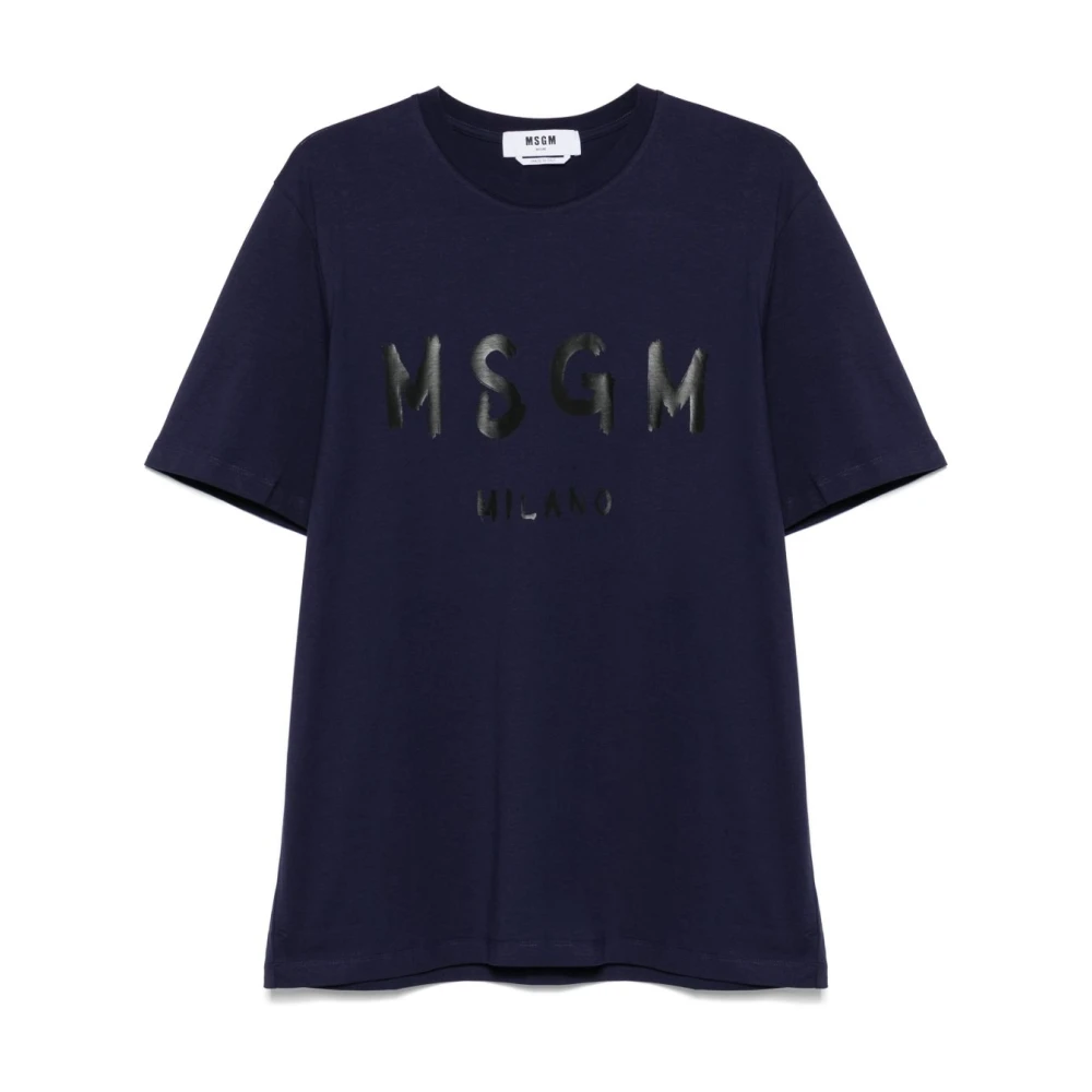 Msgm Blauw Katoenen T-shirt met Logoprint Blue Heren
