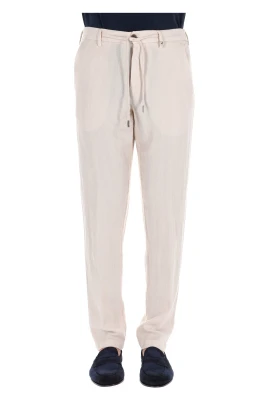 Beige Linne Herringbone Byxor