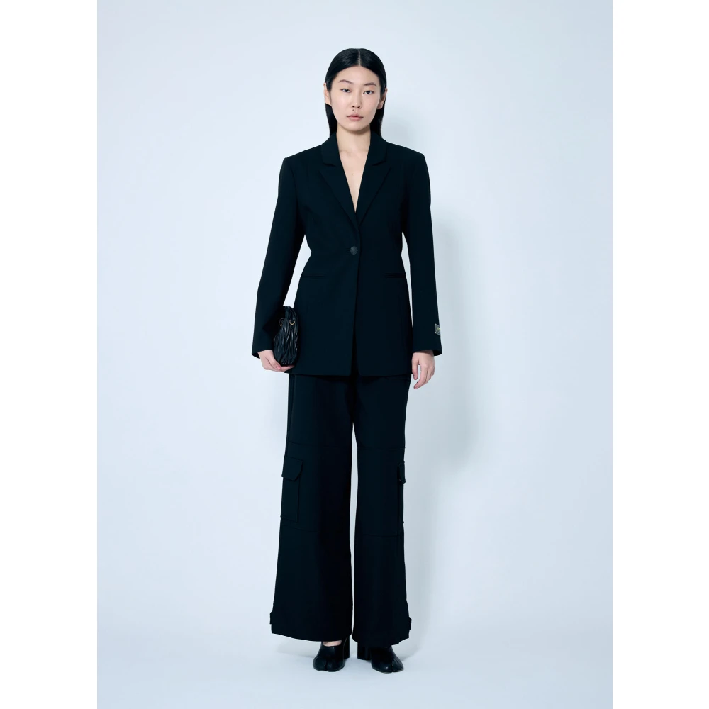 Ganni Twill Suiting Blazer met Verstelbare Taille Black Dames