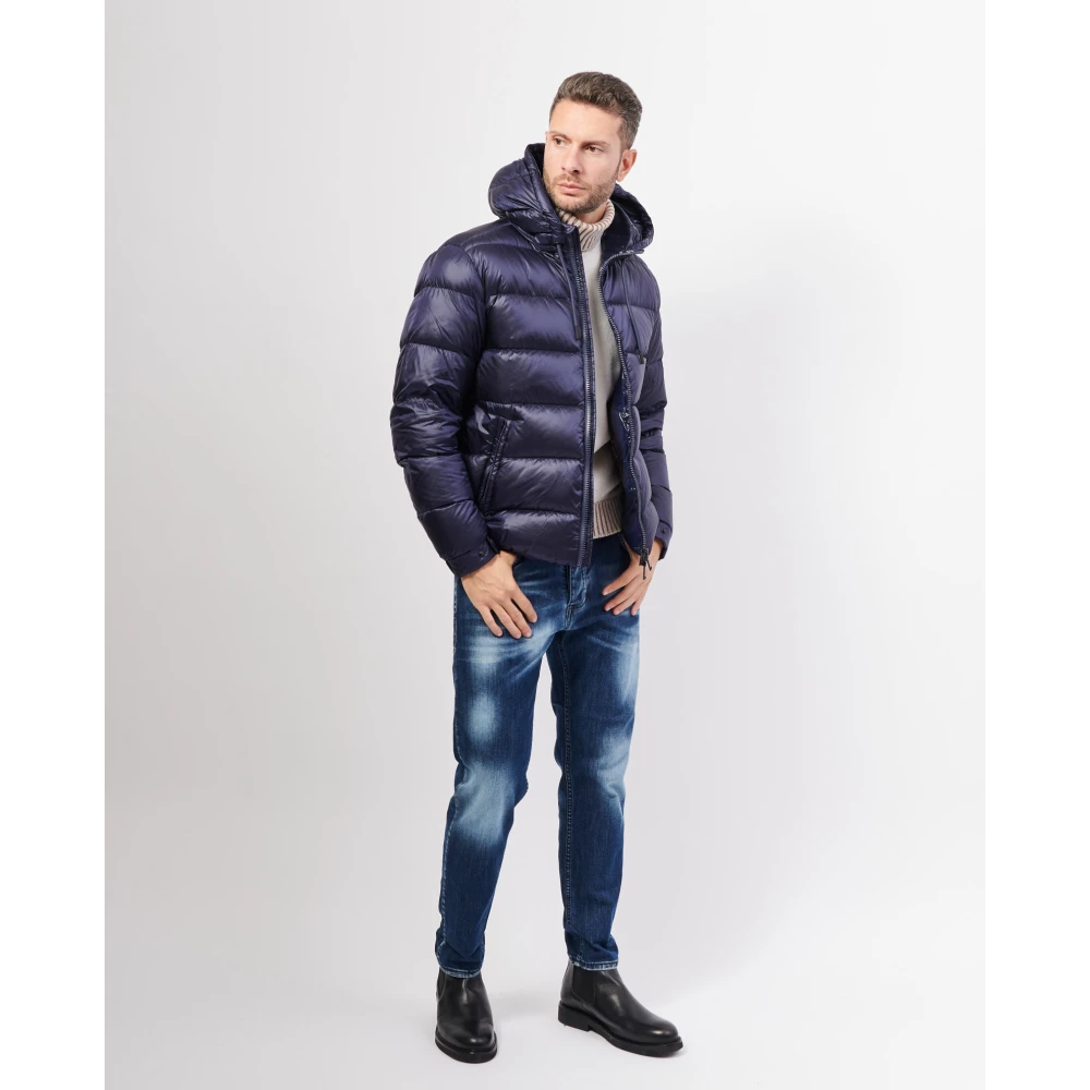 Afterlabel Blauwe korte donsjas met capuchon Blue Heren