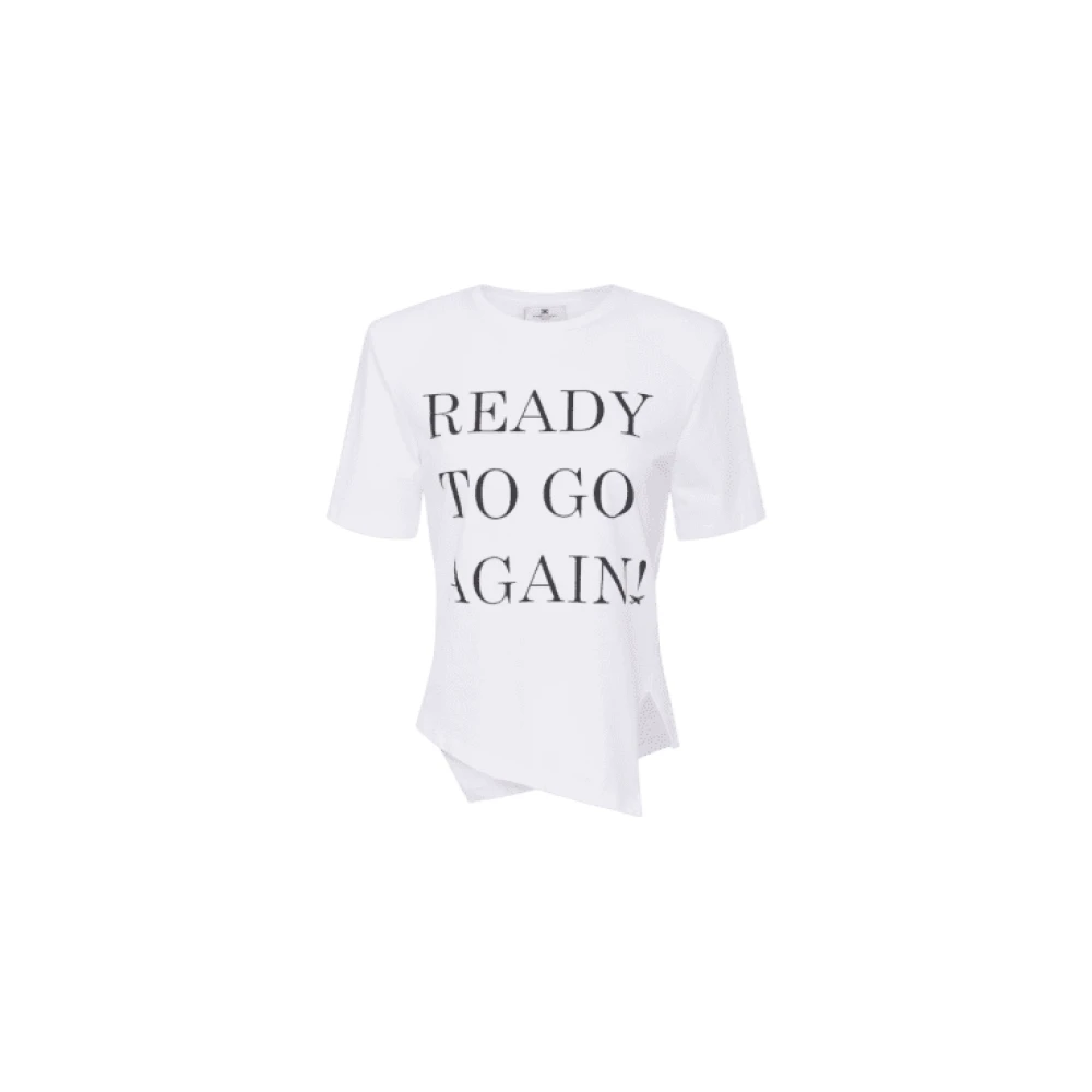 Elisabetta Franchi Asymmetrisch Jersey T-shirt met Lettering White Dames