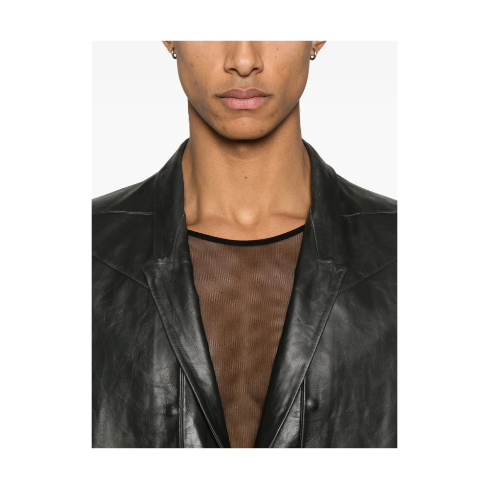 Rick Owens Zwarte Geknoopte Jas met Schoudervullingen Black Heren