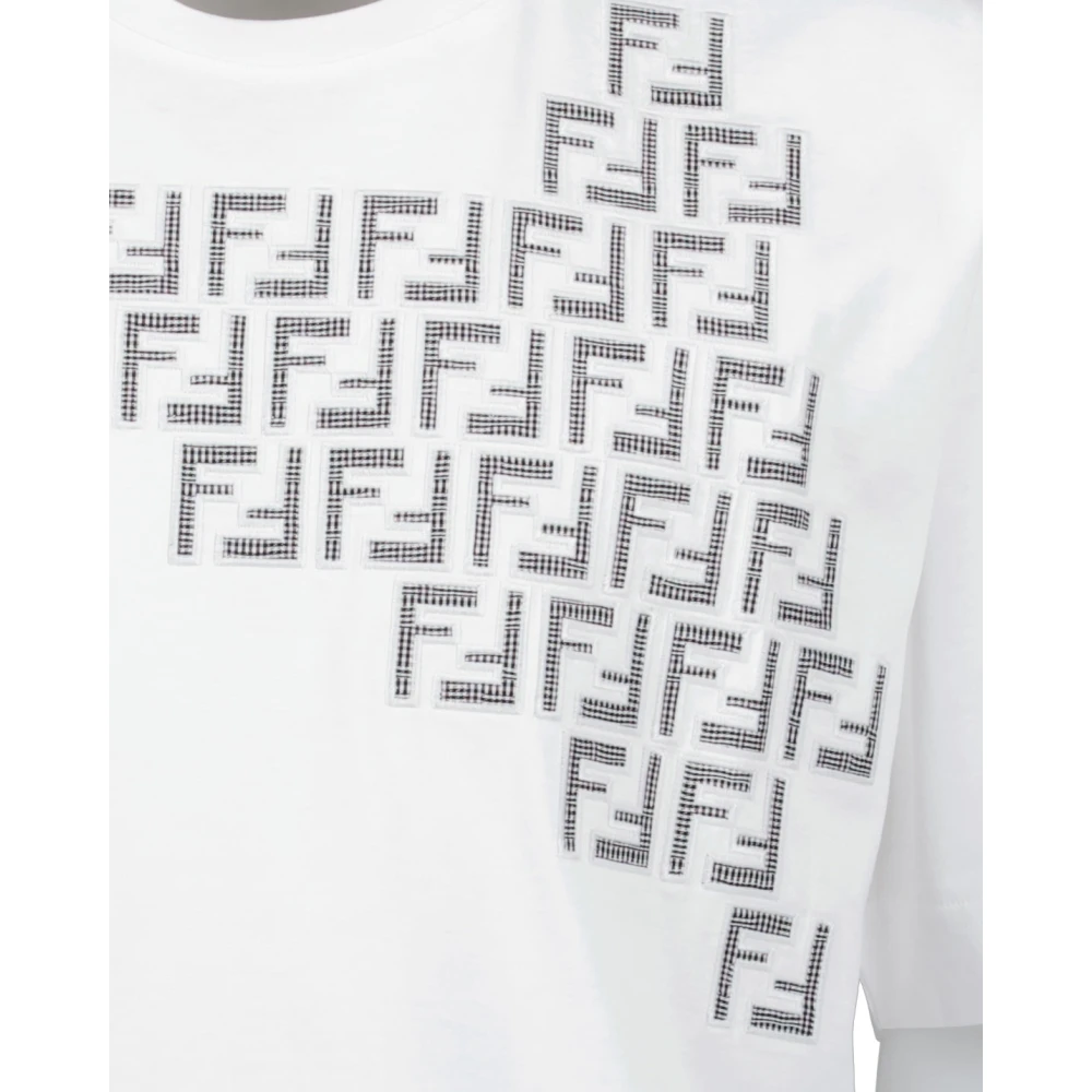 Fendi Geborduurd Logo Ronde Hals T-shirt White Heren