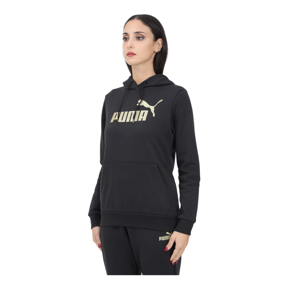 PUMA Glitter Logo Hoodie Svart Damtröja Black, Dam