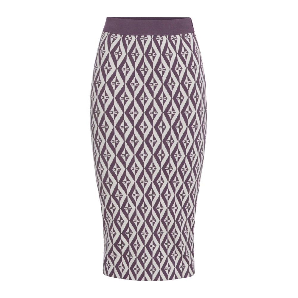 Elisabetta Franchi Diamant Jacquard Pencil Rok Pruim Purple Dames